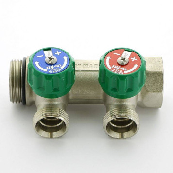 Коллектор НВ 1 никелированный с вентилями Uni-Fitt 2 выхода под 90 3/4 EK Н 50мм