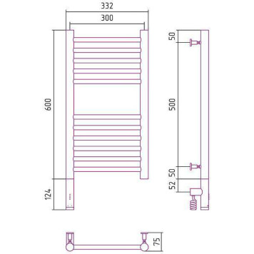 Сунержа Богема 3.0 Полотенцесушитель электрический 30x60h, лев., цвет: мат. белый 30-5804-6030-1