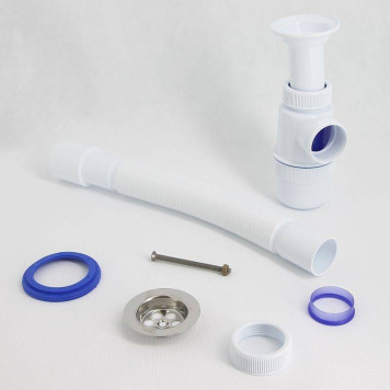 Сифон Wirquin Элит 11/2 х 40 мм с литым выпуском нерж. чашка D70 мм и c гофротрубой L800 мм 40 х 40/50 мм-1