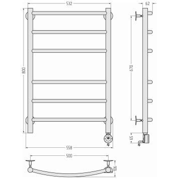 Стилье Формат 12 Полотенцесушитель электрический 55,8x10,6x86,5h см, цвет: черный 31512-8050-4