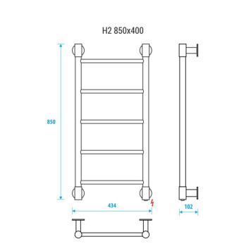 Электрический полотенцесушитель Energy H2 850x400 RAL 9005 (черный матовый)-3