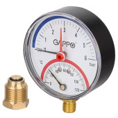 Термоманометр Gappo радиальный в комплекте с автоматическим запорным клапаном 1/2 x 6 бар