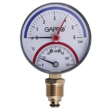 Термоманометр Gappo радиальный в комплекте с автоматическим запорным клапаном 1/2 x 6 бар-1