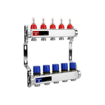 Группа коллекторная с расходомерами VARMEGA VM15105 ВР 1, на 5 контуров 3/4 EK, нерж. сталь
