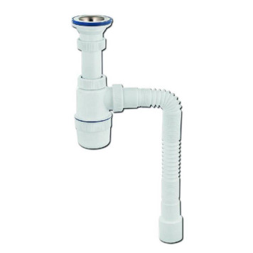 Сифон Wirquin Элит 11/2 х 40 мм с литым выпуском нерж. чашка D70 мм и c гофротрубой L800 мм 40 х 40/50 мм