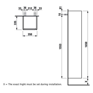 Laufen Base FOR INO Высокий шкаф 35x33x165см, 1 дверца, ручки из анодированного алюминия, SX, 1 фиксированная полка и 4 стеклянных, цвет: светлый вяз. 4.0303.1.110.262.1-1
