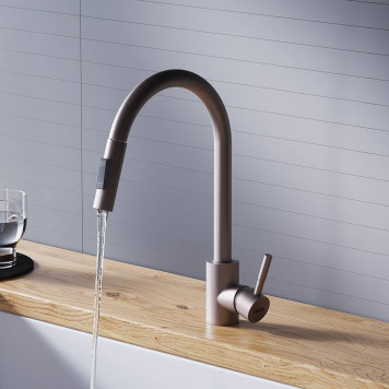 D3007511 Смеситель для кухни с вытяжным изливом, сатин-2