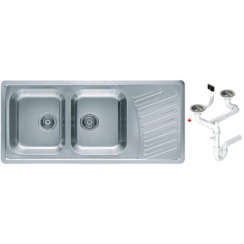 Alv 1009386 Elegant 70 Мойка I оборачиваемая, 2 чаши, 0,7 мм, SAT, 3½, 1110х510х190 мм+сифон, шк 800 1009386