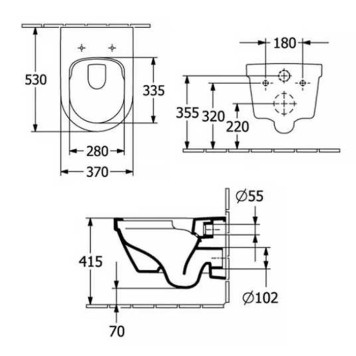 VilleroyBoch Architectura Унитаз подвесной 37х53х33см, безободковый, смыв Tornado, в комплекте сиденье SoftClosing, цвет: альпийский белый. 4694CL01-3