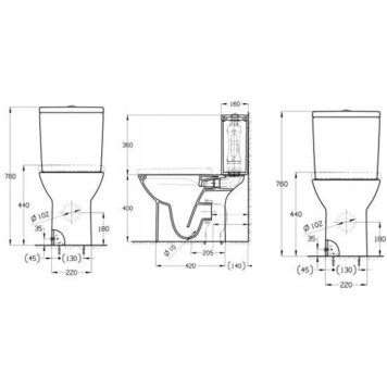 Roca Debba Round Унитаз моноблок 35x65см, безободковый, универсальный выпуск, цвет: белый. 7.3419.9.100.Y, 7.3429.9.P00.Y-2