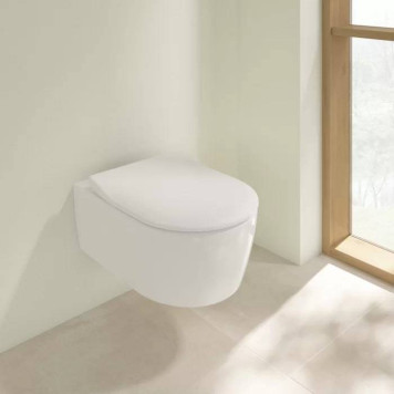 VilleroyBoch Avento Унитаз 37х53х31см.,подвесной, безободковый, в комплекте сиденье SlimSeat с микролифтом, цвет: альпийский белый. 5656RS01-3