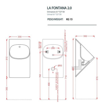 Artceram LA FONTANA 2.0 Писсуар подвесной 33х31хh62см, с сифоном и крепл., цвет: черный матовый-1