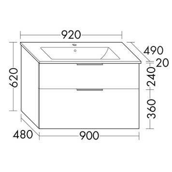 BURGBAD EqioТумба с раковиной подвесная 920х620х490мм, керамическая раковина белая, с 1 отв под смес, ручки G0252, цвет мебели серый глянец-3