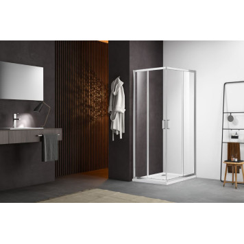 AQ ARI KV 09020CH Душевой уголок квадратный, двери раздвижные 900x900x2000 профиль хром, стекло прозрачное AQ ARI KV 09020CH