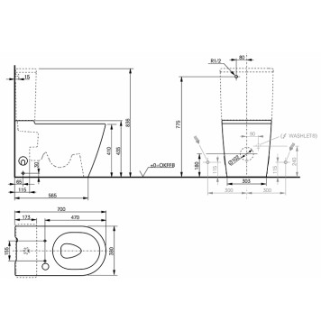 TOTO RP Унитаз моноблок 38x70x43см, безободковый, цвет: белый. CW561Y#XW, SW561DY#W-5