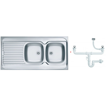 Alv 1009085 Classic 100 Мойка накл. правая, 0,6 мм, NAT-1½ 1200х600х160 мм, 2 чаши, крыло, шк 1200 1009085