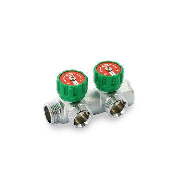 Коллектор НВ 3/4 х 2 вых 3/4 ЕК, с выходами под 90°, 45 мм, с вентилями, хром