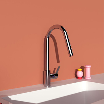 Ideal Standard Gusto Смеситель для кухни, на 1 отв., с высоким трубчатым вытяжным изливом R-типа, цвет: хром. BD414AA-1