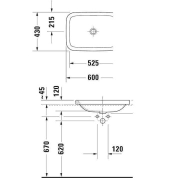 Duravit DuraStyle Раковина 60x43см., без отв., встраивания сверху, без перелива, цвет: белый. 0372600000-1
