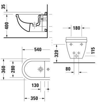 Duravit Starck 3 Биде подвесное 54х36см., с 1 отв., крепления Durafix, цвет: белый. 2280150000-1