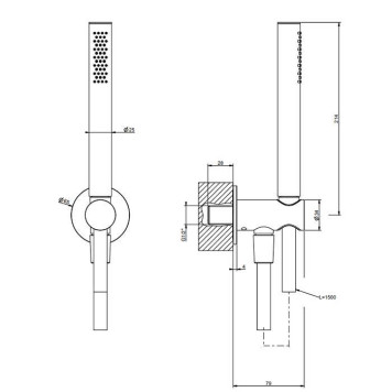 Gessi 316 Душевой комплект, + вывод, держатель, шланг 1,50 м и душевая лейка, цвет: brushed black metal pvd. 54023#707-1