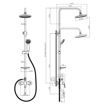 A35-46 Смеситель одноручный (35мм) для ванны с верхней лейкойТропический дождь с пов. изл. 70мм A35-46-1