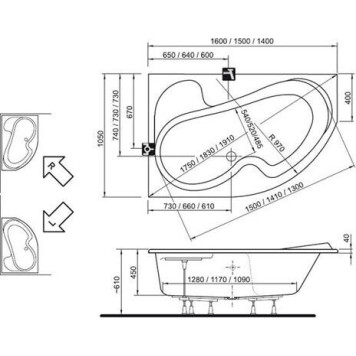 Ванна Rosa I 140х105 левая белая CI01000000-3
