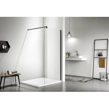 AQ WIW 09020BL Душевая перегородка Walk in с держателем 900x2000 профиль черный, стекло прозрачное AQ WIW 09020BL-1