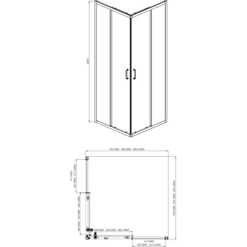 AQ ARI KV 09020BL Душевой уголок квадратный, двери раздвижные 900x900x2000 профиль черный, стекло прозрачное AQ ARI KV 09020BL-1