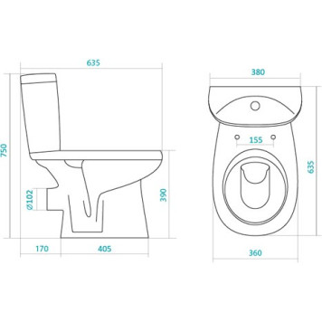 1.WH30.2.135 АНИМО унитаз-компакт, гориз.выпуск, 2 режима, soft-close 1.WH30.2.135-1