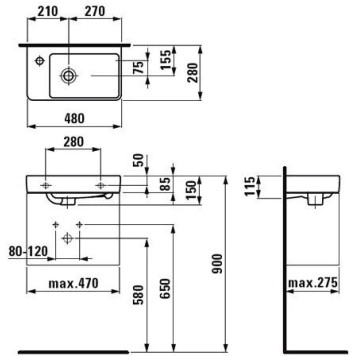 PRO S 1595.5.000.104.1 раковина 48х28 (левая) 8.1595.5.000.104.1-1