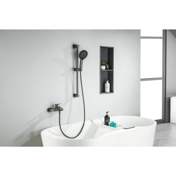 AQ1748BGM ЛУГАНО смеситель для ванны с душевым гарнитуром 3jet, оружейная сталь (шлиф. черный хром) AQ1748BGM-3