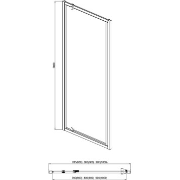 AQ ARI PI 09020BL Душевая дверь, распашная 900x2000 профиль черный, стекло прозрачное AQ ARI PI 09020BL-2