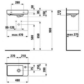 PRO S 1595.4.000.104.1 раковина 48х28, правая 8.1595.4.000.104.1-1