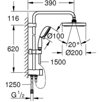 27399002 Tempesta New Rustic 200 Душевая система с переключателем (без смесителя), хром 27399002-1