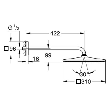26563000 Rainshower Mono 310 Cube Верхний душ с душевым кронштейном 422 мм, 1 режим струи 26563000-1