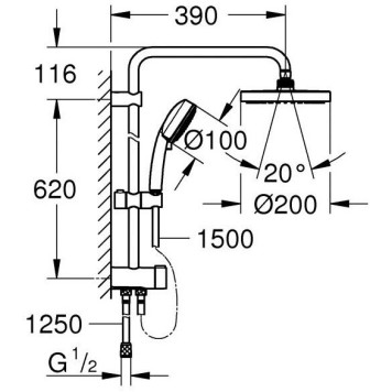 27394002 Tempesta New Cosmopolitan 200 душевая система (без смесителя), хром 27394002-5