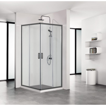 AQ ARI KV 09020BL Душевой уголок квадратный, двери раздвижные 900x900x2000 профиль черный, стекло прозрачное AQ ARI KV 09020BL-2