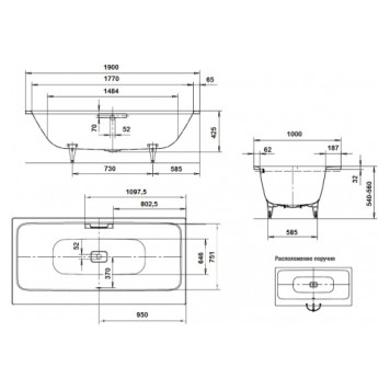 Ванна Asymmetric Duo мод.744 белый 190х100 + easy-clean 274400013001-7