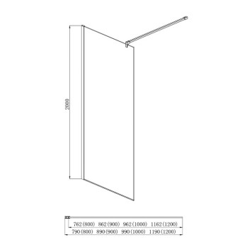 AQ WIW 08020GM Душевая перегородка Walk in с держателем 800x2000 профиль оружейная сталь, стекло прозрачное AQ WIW 08020GM-1