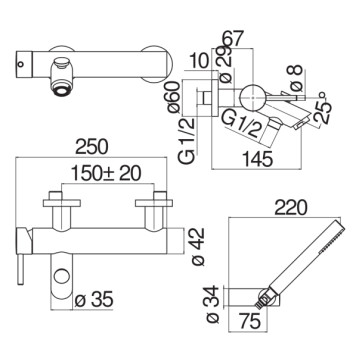 LV00110BM LIVE смеситель для ванны с ручным душем матовый черный LV00110BM-1