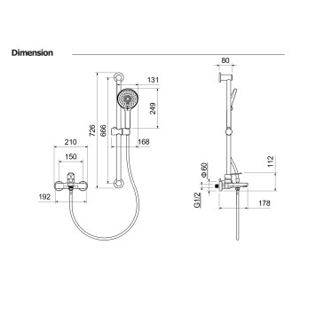 AQ1748BGM ЛУГАНО смеситель для ванны с душевым гарнитуром 3jet, оружейная сталь (шлиф. черный хром) AQ1748BGM-14