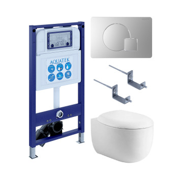 SET AQUATEK АЛЬТАИР cm-068 4в1 (рама AQUATEK INS-0000025 +крепление KKI-0000002 +кнопка KDI-0000068 +унитаз AQ1980-00 +тонкое сиденье с механиз) SET AQUATEK АЛЬТАИР cm-068 4в1