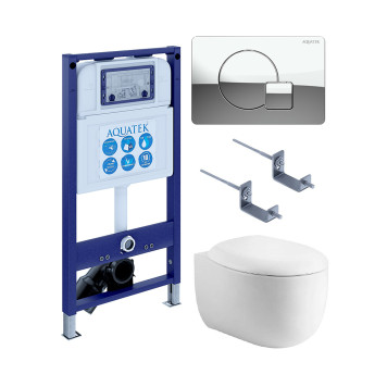 SET AQUATEK АЛЬТАИР cm-067 4в1 (рама AQUATEK INS-0000025 +крепление KKI-0000002 +кнопка KDI-0000067 +унитаз AQ1980-00 +тонкое сиденье с механиз) SET AQUATEK АЛЬТАИР cm-067 4в1