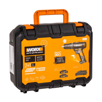 Дрель-шуруповерт ударная аккумуляторная WORX WX370, 50Нм, 20В, 2Ач x2, ЗУ 2А, кейс-9