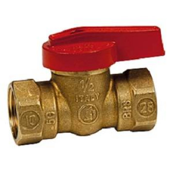 Шаровой клапан газовый, 1/2, с внутренней резьбой, с красной рычажной рукояткой, нехромированный