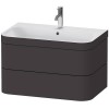 Duravit Happy D.2 Plus Тумба подвесная c-bonded с умывальником 77.5х49х46.8см, с 1 отв под смес, 2 ящика, выпуск и сифон в комплекте, цвет: Графит суперматовый, умывальник, цвет: белый глянцевый