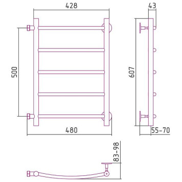 Стилье Версия-Б2 Полотенцесушитель водяной 40x50h, цвет: черный 17612-5040-2