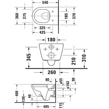 Duravit D-Neo Унитаз подвесной 37х54 см, безободковый, WonderGliss, цвет: белый. 25770900001-7