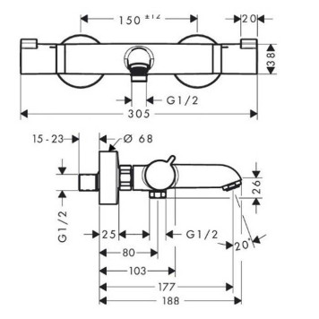Hansgrohe Ecostat Comfort, Смеситель для ванны, Цвет: хром. 13114000-1